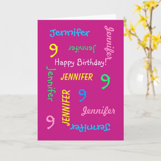 Aangepaste naam Wenskaart, negende verjaardag Roze Kaart (Gele Bloem)