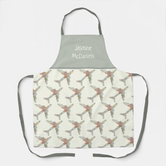 Aangepaste naam wereldkaart vliegtuig schort (Voorkant)