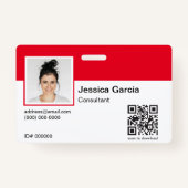 Aangepaste naam werknemer foto en QR-code rood Badge (Voorkant)