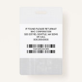 Aangepaste naam werknemer, foto, streepjescode, Lo Badge (Achterkant)