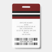 Aangepaste naam werknemer, foto, streepjescode, Lo Badge (Achterkant)