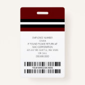 Aangepaste naam werknemer, foto, streepjescode, Lo Badge (Achterkant)
