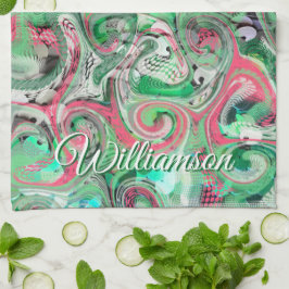 Aangepaste naam Werveling Groen Rood Whimsisch Abs Theedoek