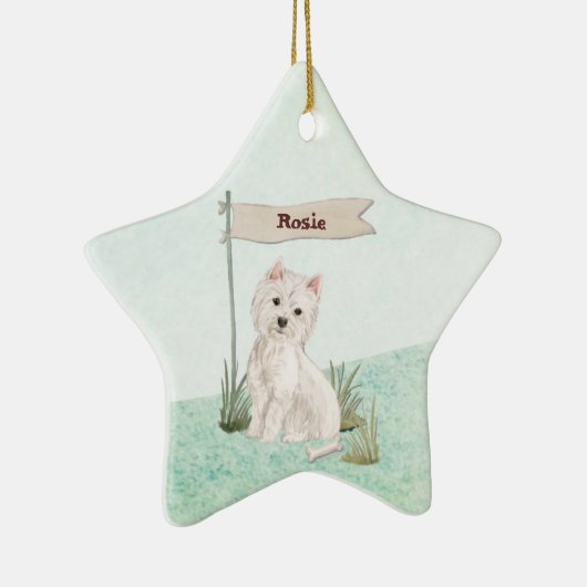 Aangepaste naam Westie Pet Dog Keramisch Ornament (Rechts)