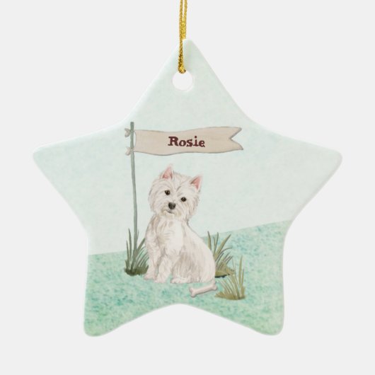 Aangepaste naam Westie Pet Dog Keramisch Ornament (Voorkant)