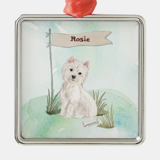 Aangepaste naam Westie Pet Dog Metalen Ornament (Voorkant)