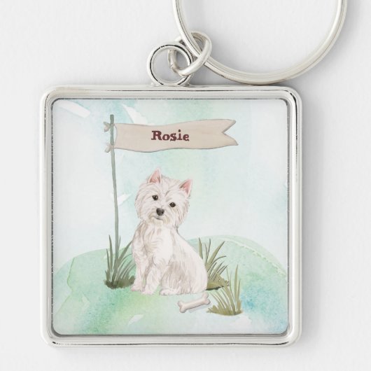 Aangepaste naam Westie Pet Dog Sleutelhanger (Voorkant)