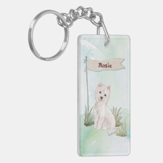 Aangepaste naam Westie Pet Dog Sleutelhanger (Voorkant Links)