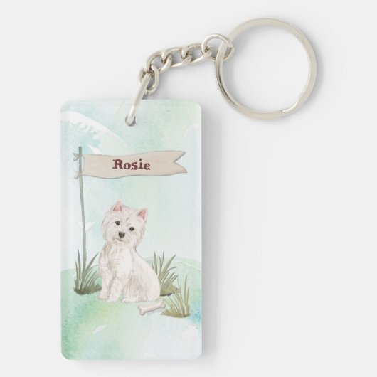 Aangepaste naam Westie Pet Dog Sleutelhanger (achterkant)