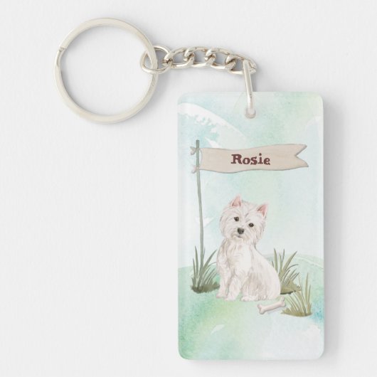 Aangepaste naam Westie Pet Dog Sleutelhanger (Voorkant)