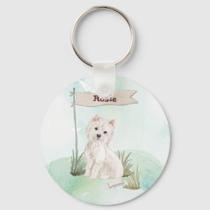 Aangepaste naam Westie Pet Dog Sleutelhanger