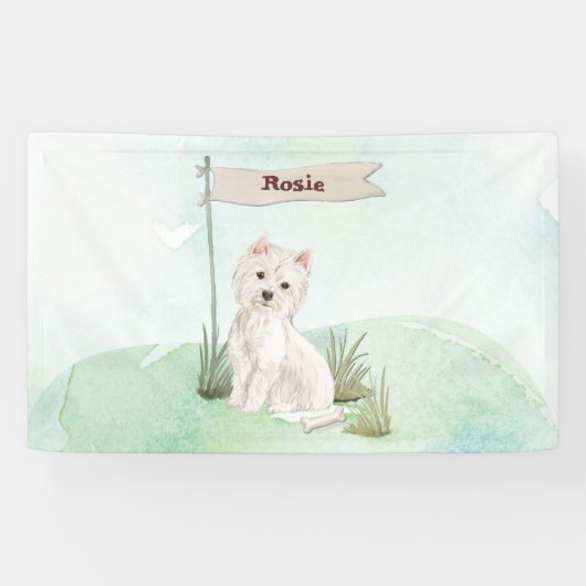 Aangepaste naam Westie Pet Dog Spandoek (Horizontaal)
