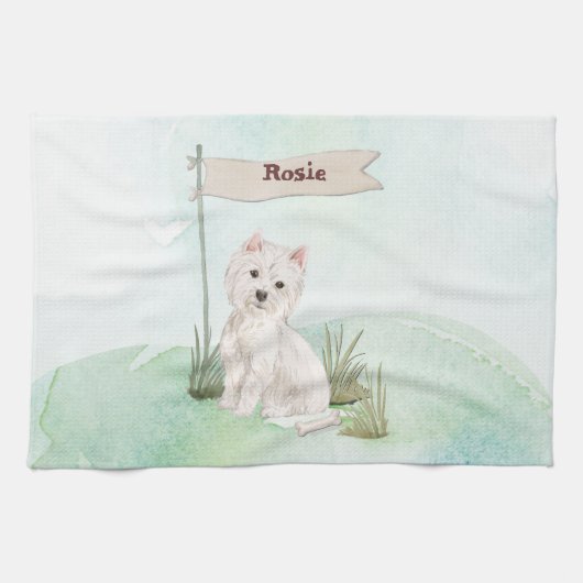 Aangepaste naam Westie Pet Dog Theedoek (Horizontaal)