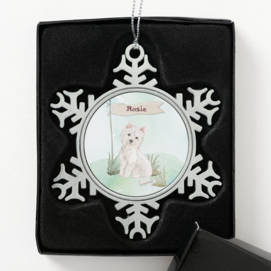 Aangepaste naam Westie Pet Dog Tin Sneeuwvlok Ornament (Kistje)
