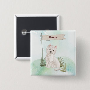 Aangepaste naam Westie Pet Dog Vierkante Button 5,1 Cm