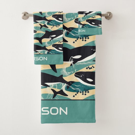 Aangepaste naam Whales Patroon Bad Handdoek (Insitu)