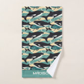 Aangepaste naam Whales Patroon Bad Handdoek (Handdoek)