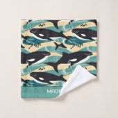 Aangepaste naam Whales Patroon Bad Handdoek (Wasdoekje)