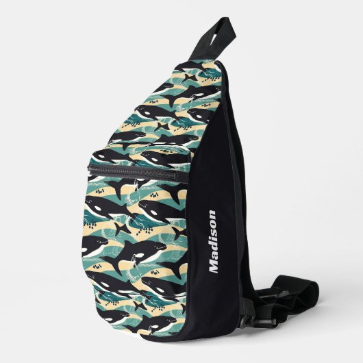 Aangepaste naam Whales Patroon Sling Bag (Rechterhoek)