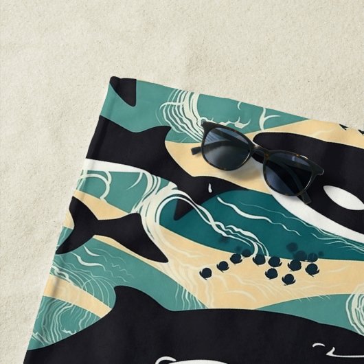 Aangepaste naam Whales Patroon Strandlaken (In situ)