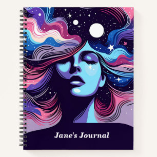 Aangepaste naam Whimsical Cosmic Hair Dromerige st Notitieboek