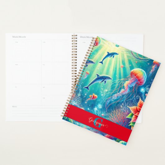 Aangepaste naam Whimsical Floral Coral Reef Poinse Planner (Display)