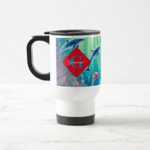 Aangepaste naam Whimsical Floral Coral Reef Poinse Reisbeker