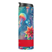 Aangepaste naam Whimsical Floral Coral Reef Poinse Thermosbeker (Geroteerd rechts)