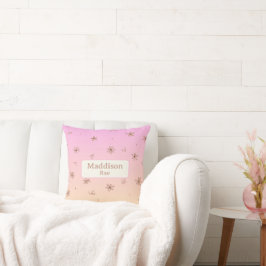Aangepaste Naam Whimsical Nursery Roze Geel Bloeme Kussen