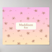 Aangepaste Naam Whimsical Nursery Roze Geel Bloeme Poster (Voorkant)
