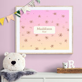 Aangepaste Naam Whimsical Nursery Roze Geel Bloeme Poster