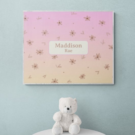 Aangepaste Naam Whimsical Nursery Roze Geel Bloeme Poster