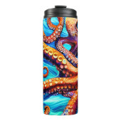 Aangepaste naam Whimsical Octopus Blue Ocean Wave Thermosbeker (Voorkant)