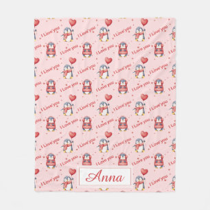 Aangepaste naam Whimsical Pinguïn Kinderen Fleece  Deken