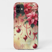 Aangepaste naam Whimsical Poinsettia Christmas Bau Case-Mate iPhone Case (Achterkant)