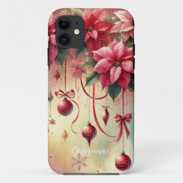 Aangepaste naam Whimsical Poinsettia Christmas Bau Case-Mate iPhone Case
