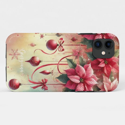 Aangepaste naam Whimsical Poinsettia Christmas Bau Case-Mate iPhone Case (Achterkant (horizontaal))