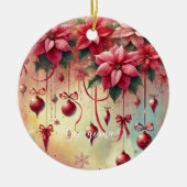 Aangepaste naam Whimsical Poinsettia Christmas Bau Keramisch Ornament (Voorkant)