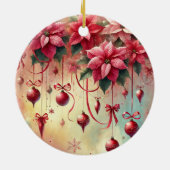 Aangepaste naam Whimsical Poinsettia Christmas Bau Keramisch Ornament (Achterkant)