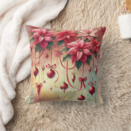 Aangepaste naam Whimsical Poinsettia Christmas Bau Kussen