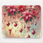 Aangepaste naam Whimsical Poinsettia Christmas Bau Muismat (Voorkant)