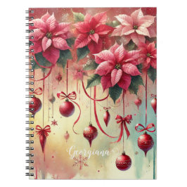 Aangepaste naam Whimsical Poinsettia Christmas Bau Notitieboek