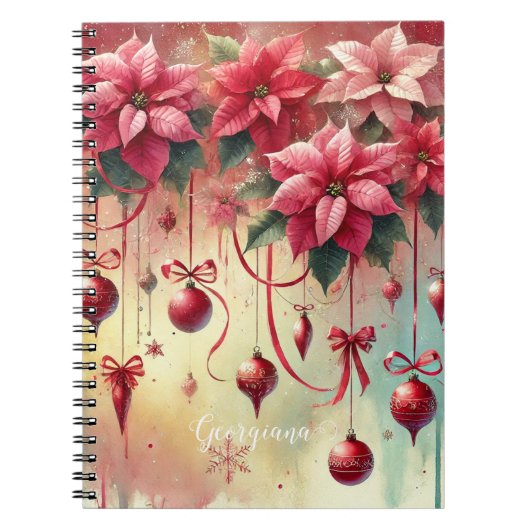 Aangepaste naam Whimsical Poinsettia Christmas Bau Notitieboek (Voorkant)