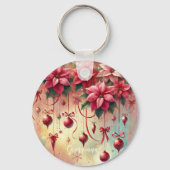 Aangepaste naam Whimsical Poinsettia Christmas Bau Sleutelhanger (Achterkant)