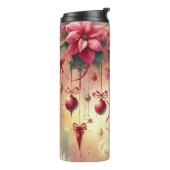 Aangepaste naam Whimsical Poinsettia Christmas Bau Thermosbeker (Gedraaid links)