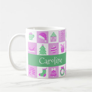 Aangepaste naam Whimsical Roze Kerst Patroon Koffiemok