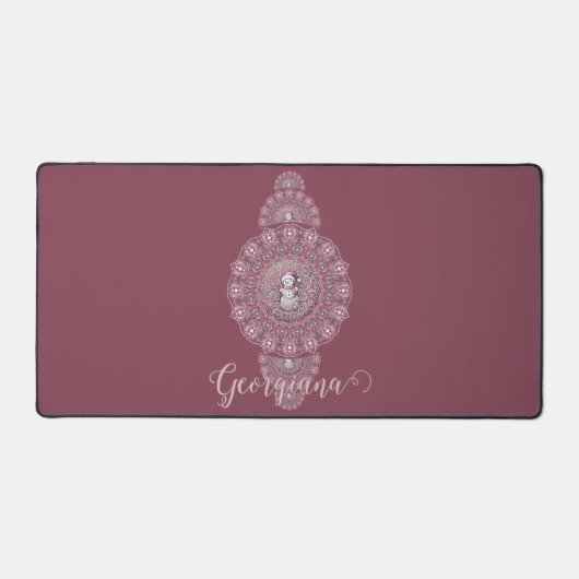 Aangepaste Naam Whimsical Snowman Ornamental Manda Bureaumat (Voorkant)