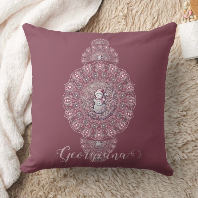 Aangepaste Naam Whimsical Snowman Ornamental Manda Kussen (Deken)