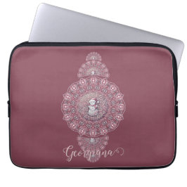 Aangepaste Naam Whimsical Snowman Ornamental Manda Laptop Sleeve