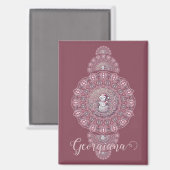 Aangepaste Naam Whimsical Snowman Ornamental Manda Magneet (Voorkant / Achterkant)